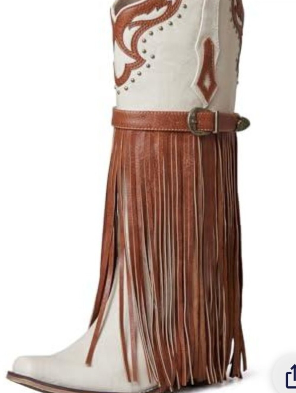 Sarairis Western Fringe Cowgirl Boots in Cream and Brown - Women